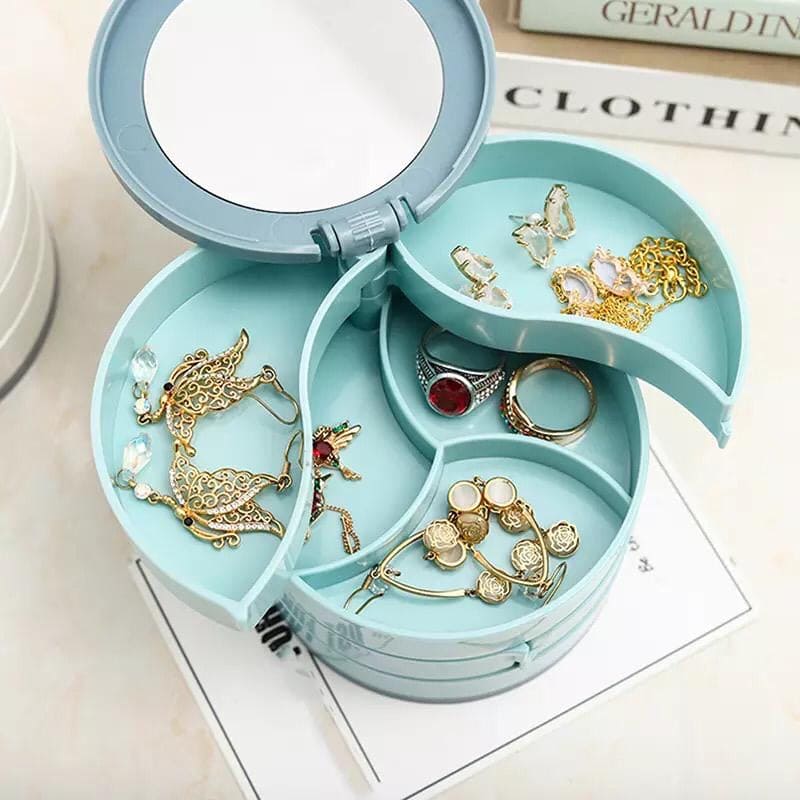 Multilayer Rotating Plastic Jewellery Organizer With Mirror, Earrings Display Stand, Small Accessories Storage Box Multilayer Rotating Plastic Jewellery Organizer With Mirror, Earrings Display Stand, Small Accessories Storage Box